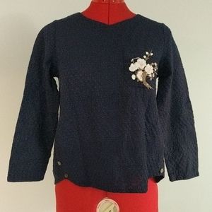 Navy Linen Embroidered Top